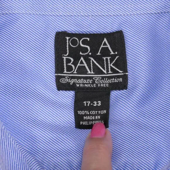 Jos A Bank Signature Button Shirt Men 17 - 33 Blue Button Up Long Sleeve - Picture 8 of 16